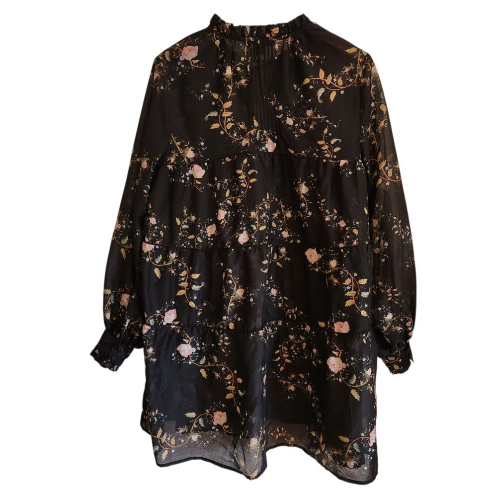 AllSaints Mindy Black Floral Trapeze Short Dress Sheer Whimsigoth Fairycore 6 - Picture 7 of 12